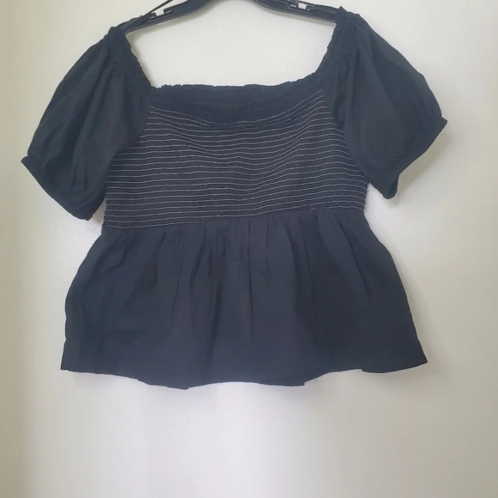Old Navy Womens‎ XXL Black Smocked Off-The-Shoulder Puff Sleeve Peplum Top NEW